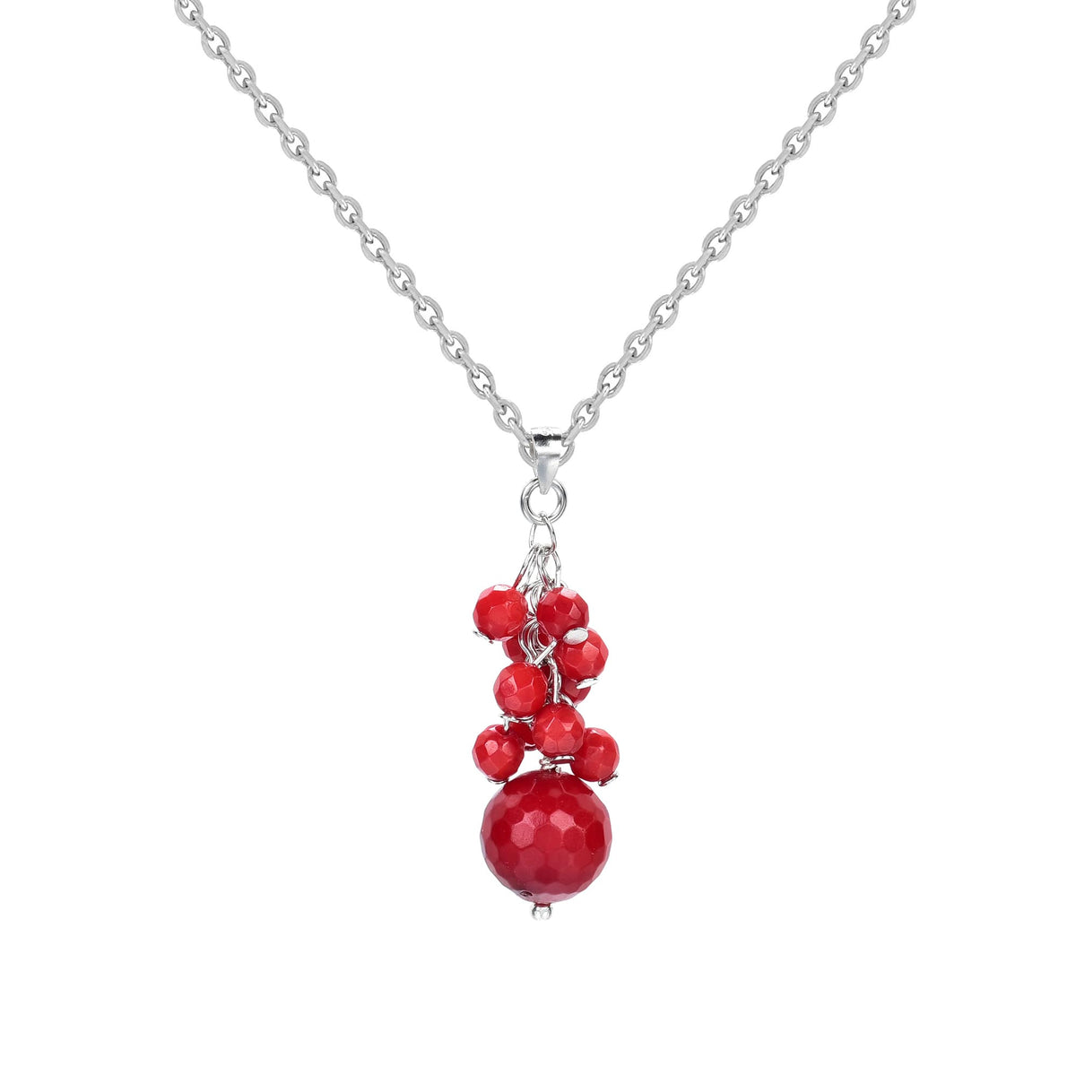 V3 Jewelry Coral Cluster Sterling Silver Drop Necklace