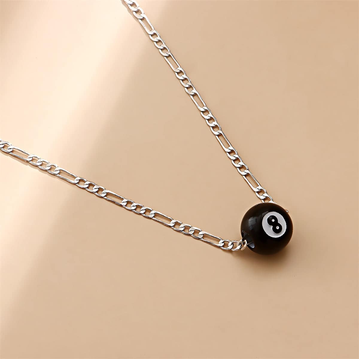 Black Acrylic & Silvertone 8-Ball Pendant Necklace