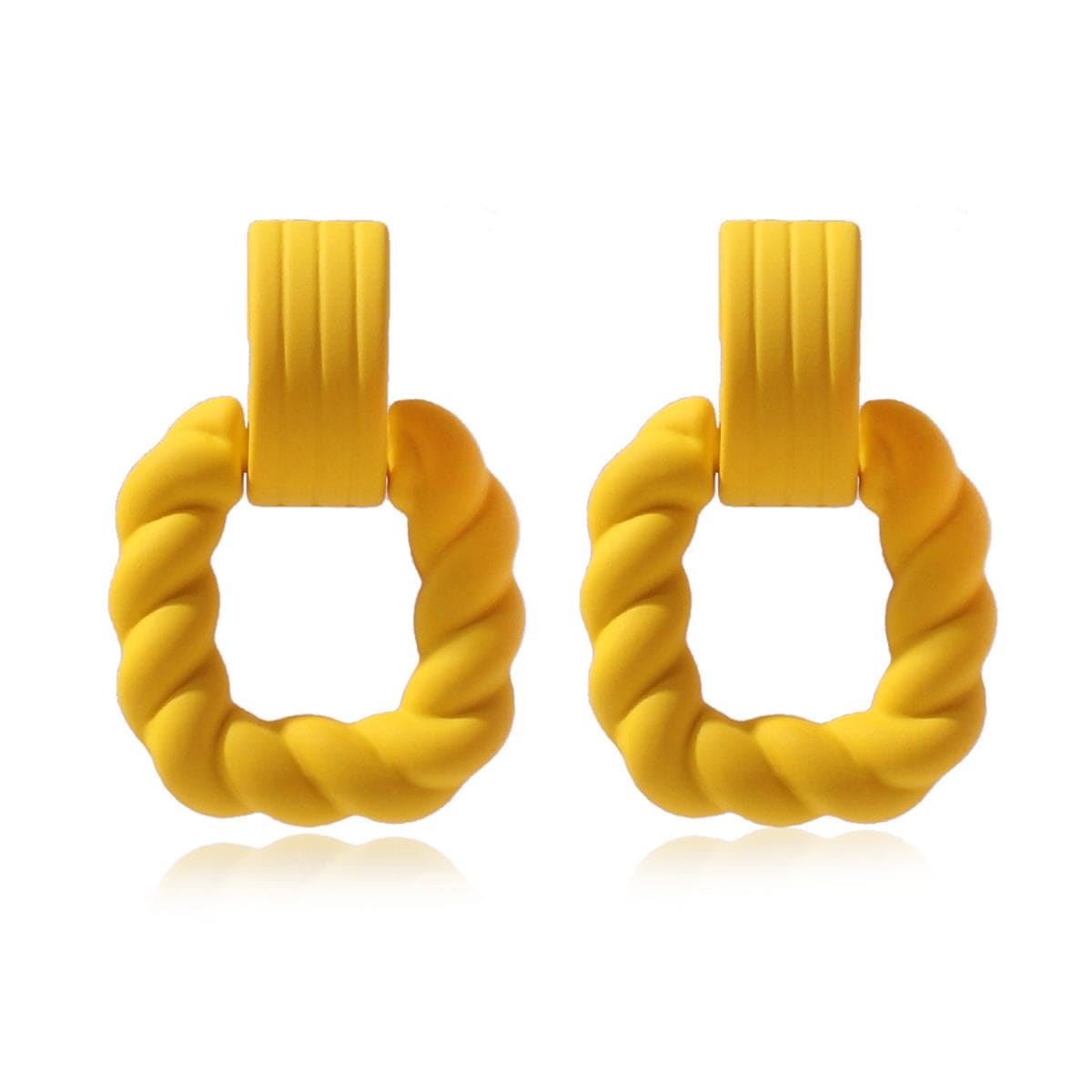 Yellow Resin & Silvertone Twine Square Drop Earrings