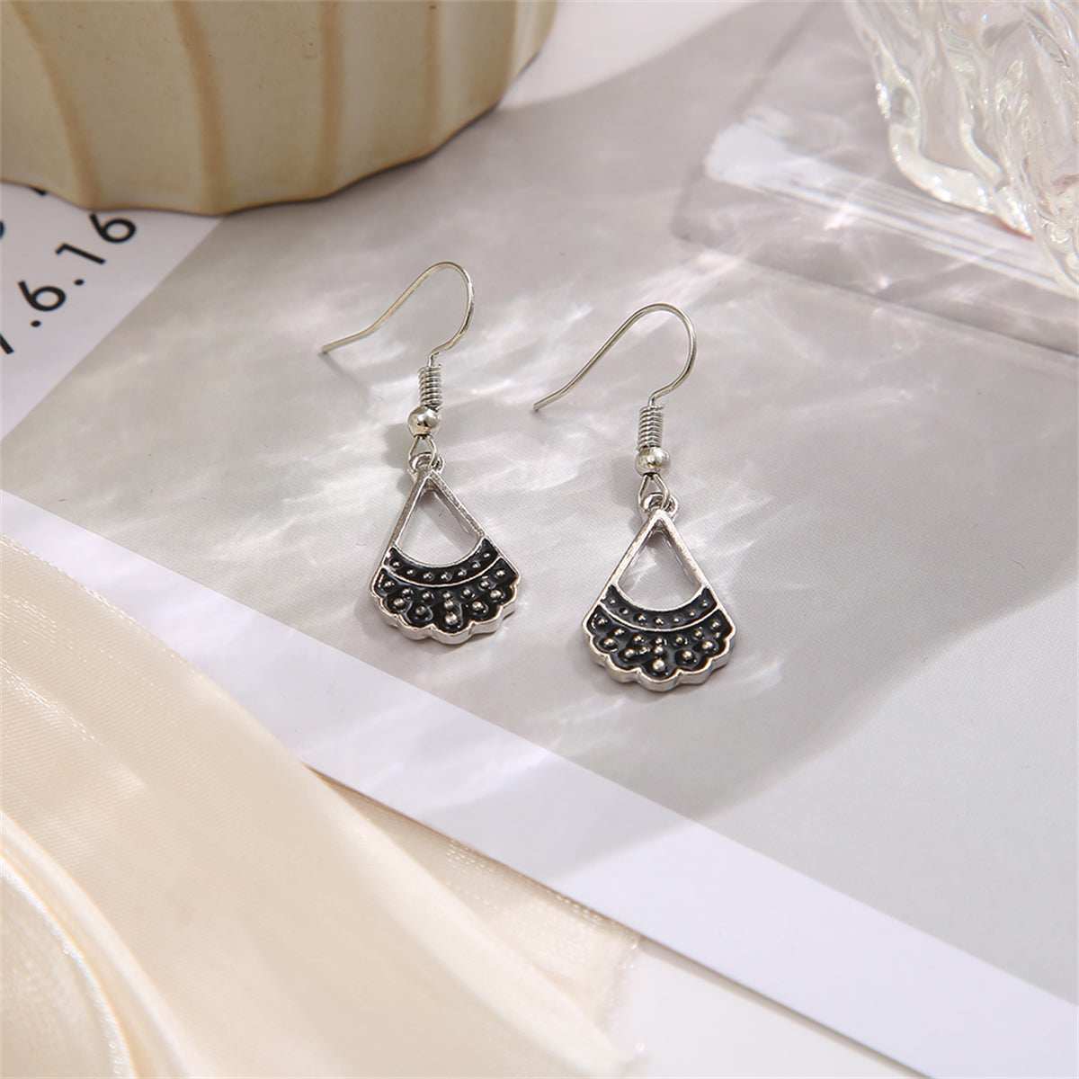 Black & Silvertone Dress Drop Earrings