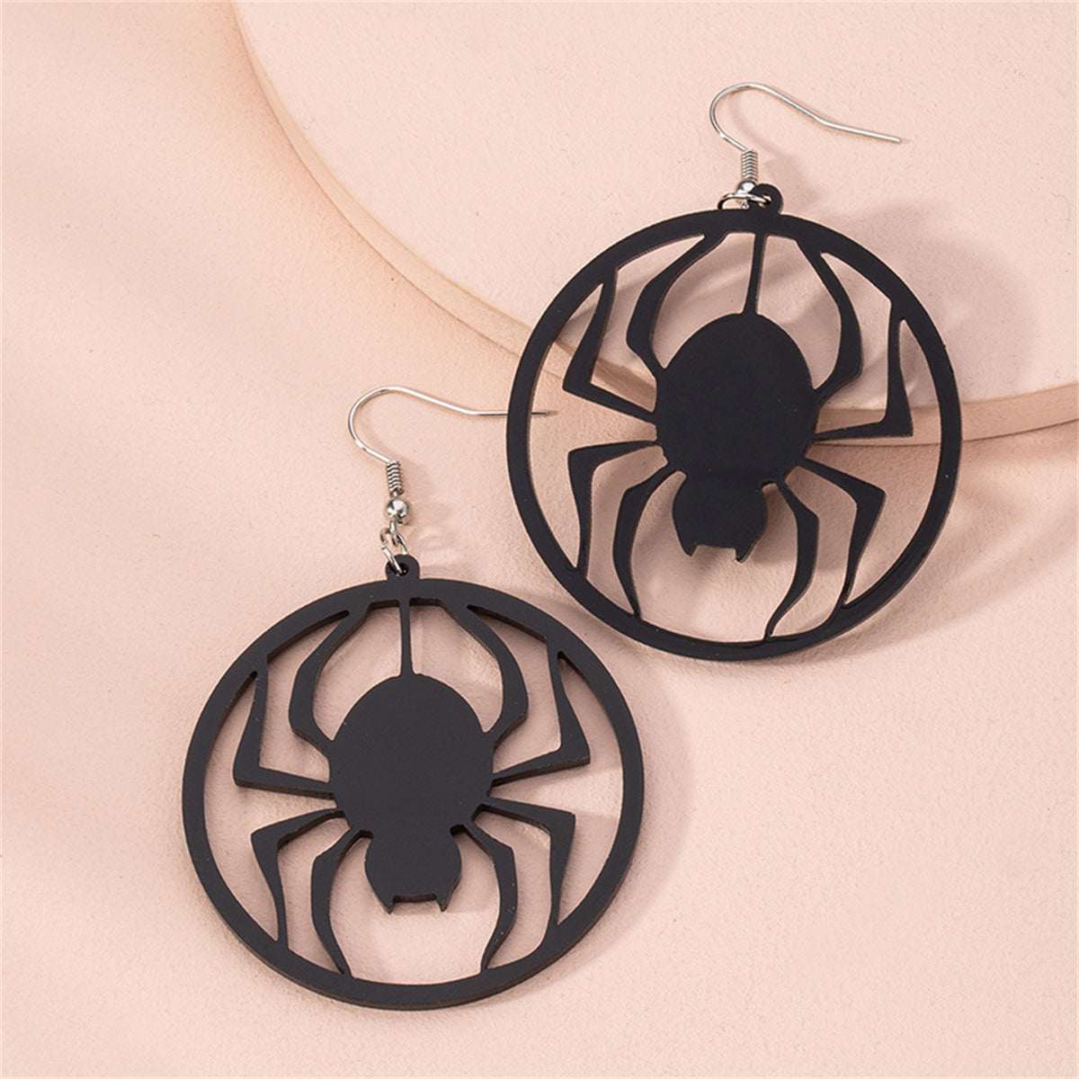 Black Acrylic Spider Silhouette Drop Earrings