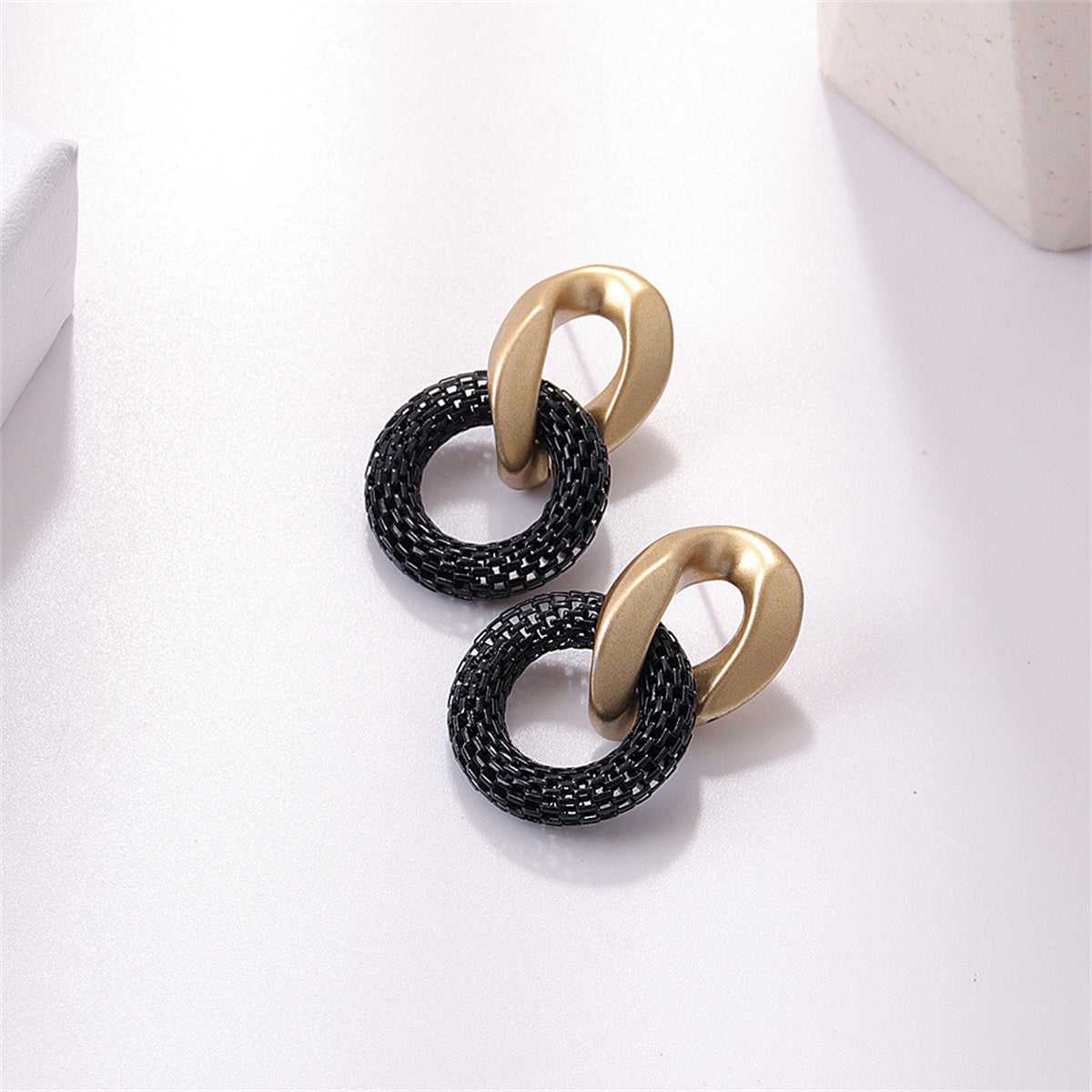 Black Acrylic & Enamel Mesh Open Circle Drop Earrings