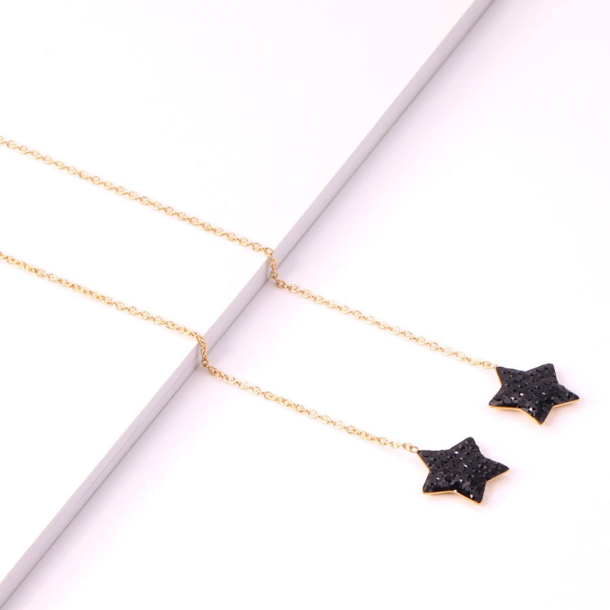 Black Cubic Zirconia & Goldtone Star Threader Earrings