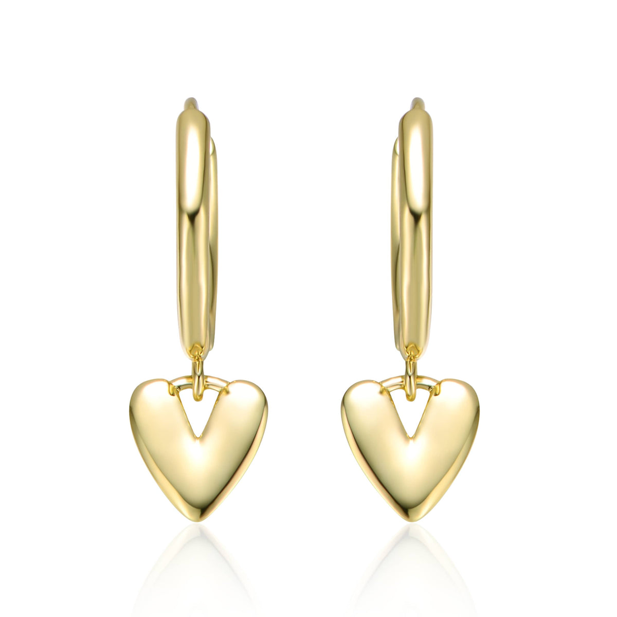 14k Yellow Gold Plated Heart Dangling Earrings