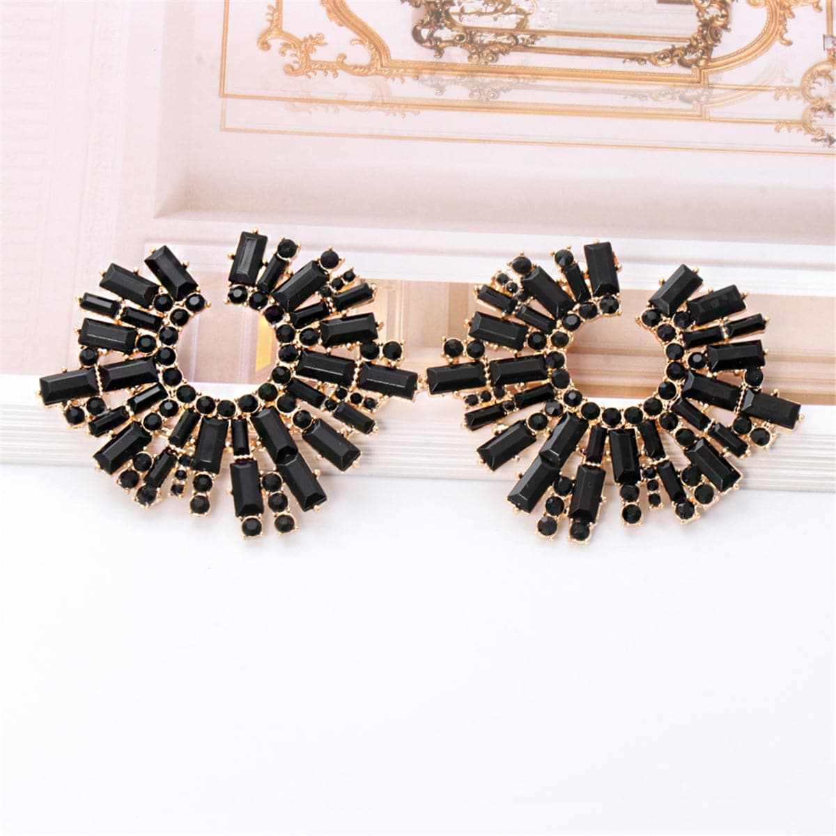 Black Cubic Zirconia & Goldtone Stud Earring
