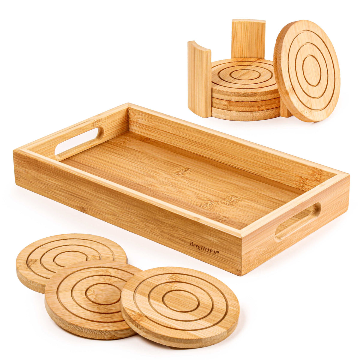 BergHOFF Bamboo 8pc Serving Tray with Coasters Set