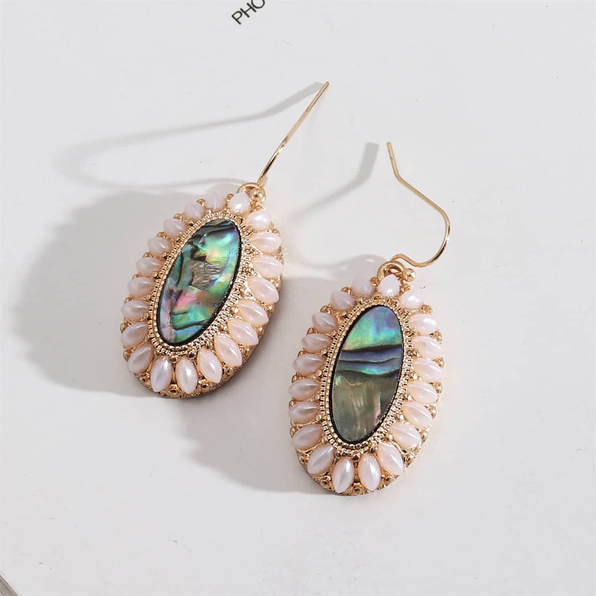 Abalone Shell & Resin Goldtone Oval Drop Earrings