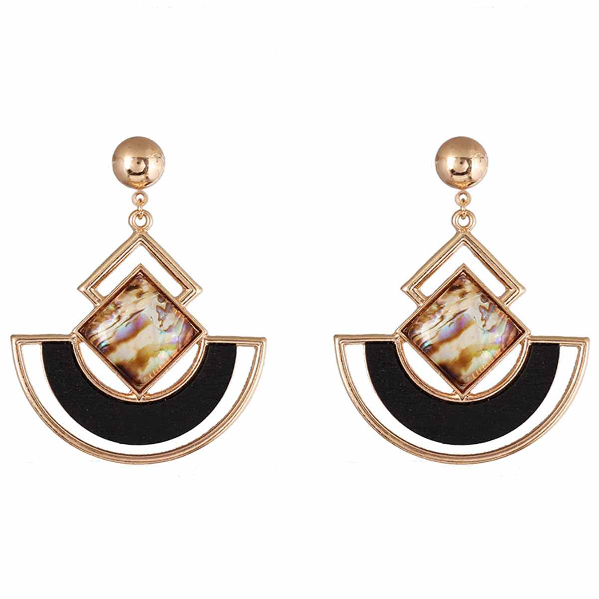 Abalone Shell & Goldtone Square Fan Drop Earrings