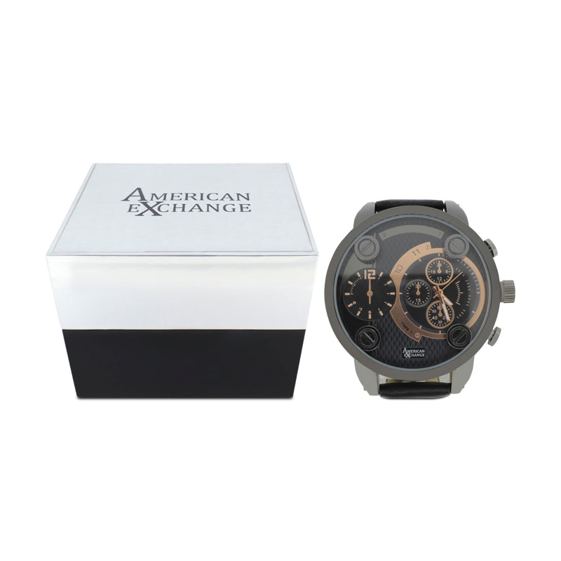 American Exchange Black and Bronze Mens Watch With Bracelets 6471