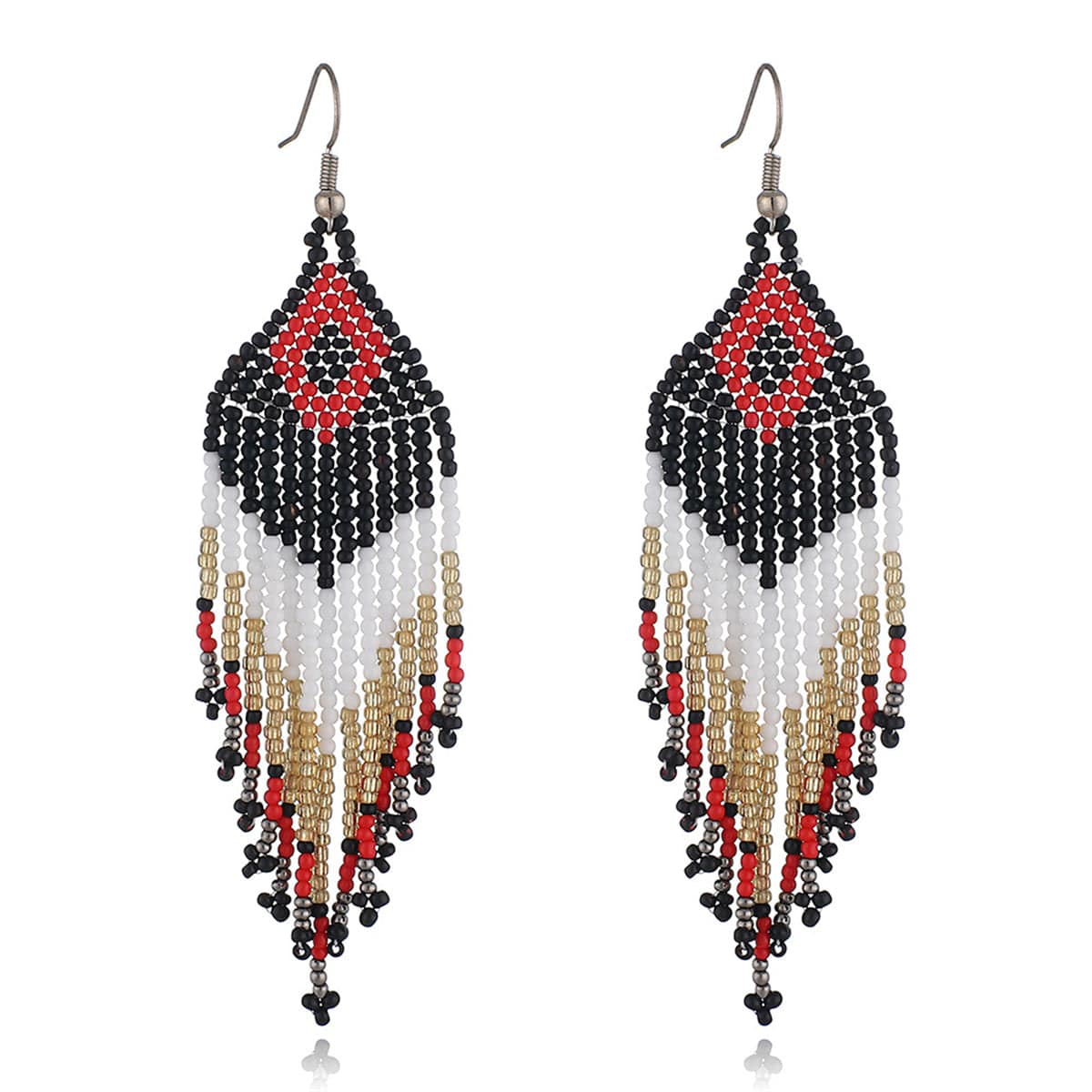 Black & White Howlite Rhombus Tassel Drop Earrings