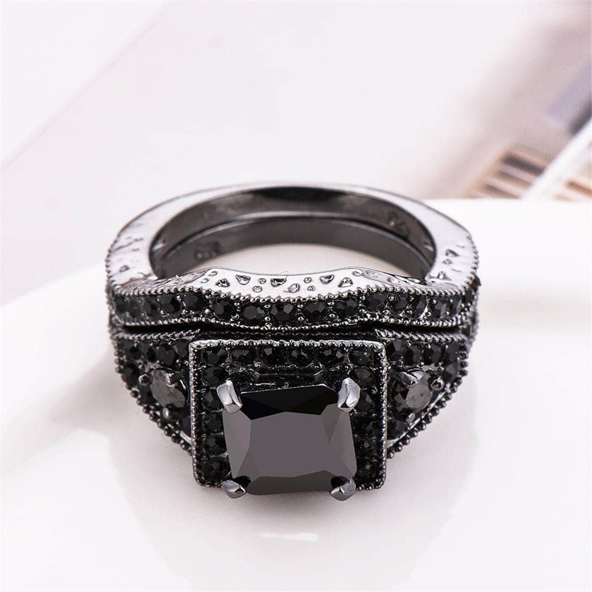Black Crystal & Cubic Zirconia Ring Set