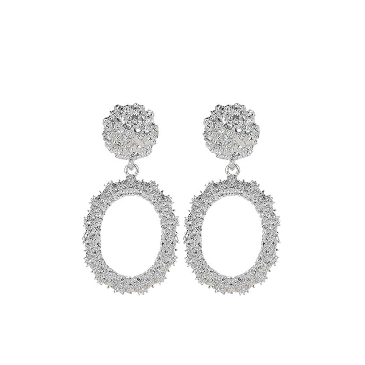 Silvertone Open Oval Drop Earrings