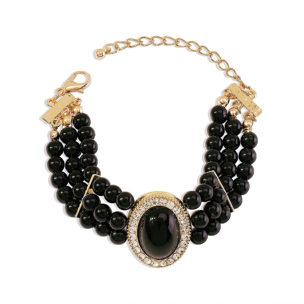 Black Cubic Zirconia & Goldtone Oval Layered Bracelet