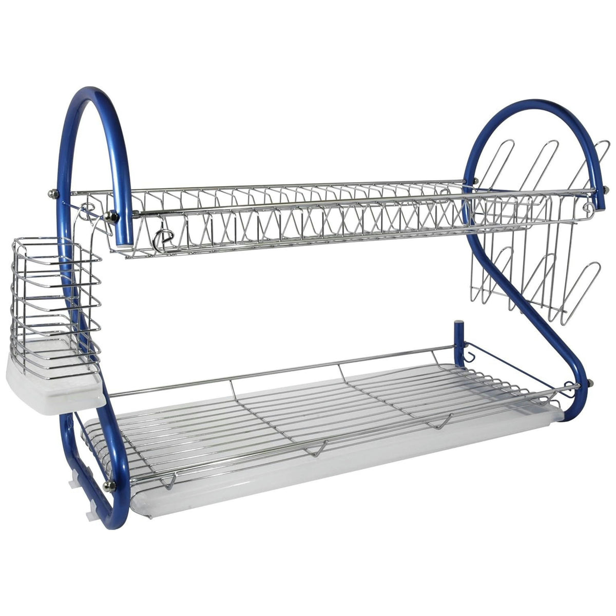 Better Chef 22-Inch 2-Tier Chrome Dish Rack Blue
