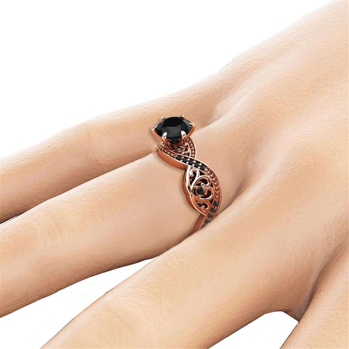Black Cubic Zirconia & Rose Goldtone Ring
