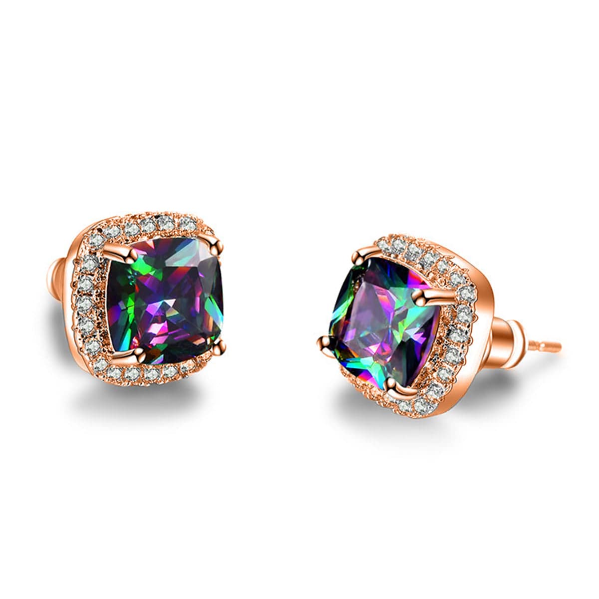 Colored Princess Crystal & Cubic Zirconia Rose Goldtone Halo Stud Earrings