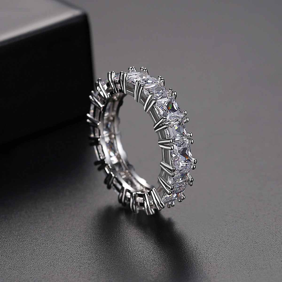 Crystal & Silvertone Princess-Cut Band Ring