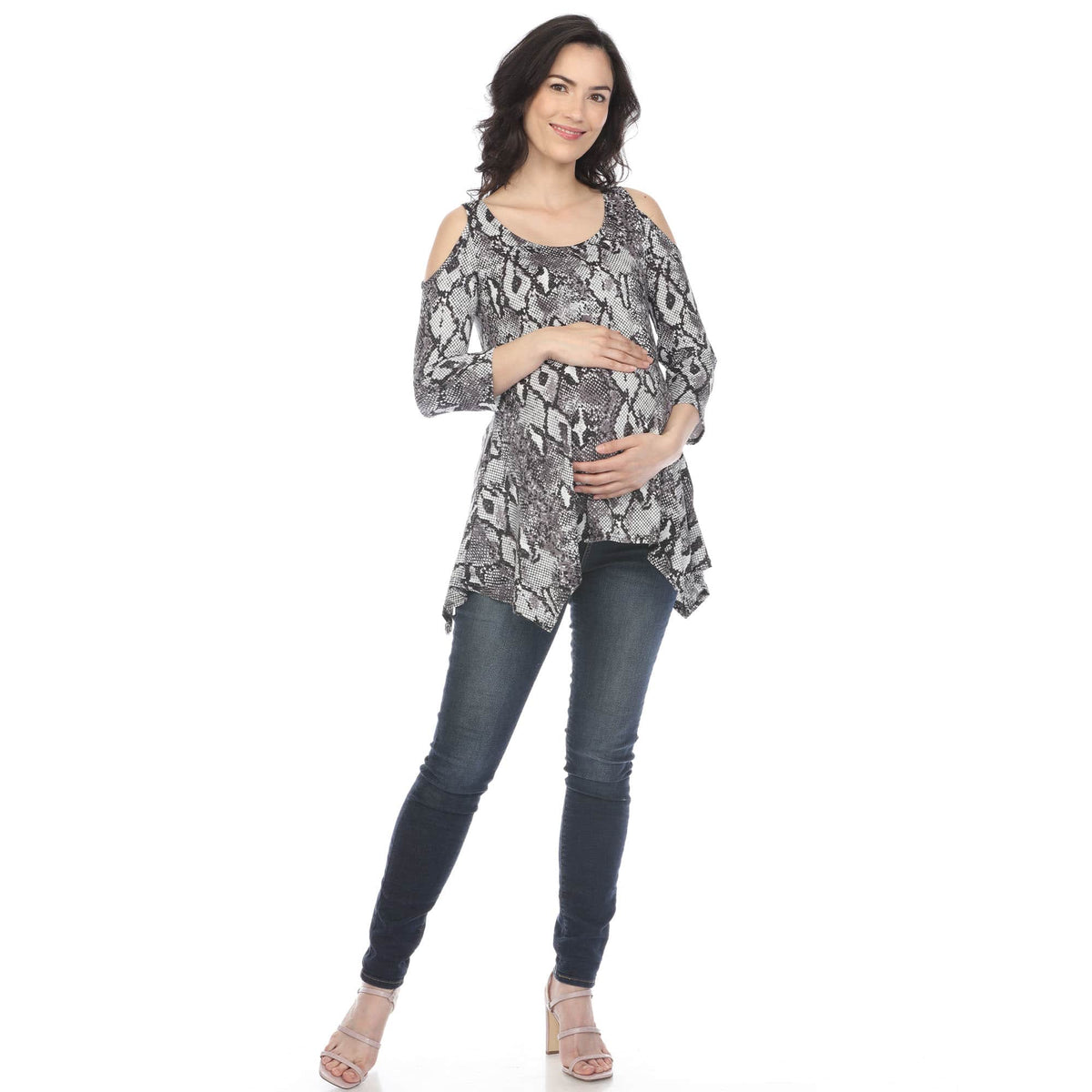 White Mark Maternity Snake Print Cold Shoulder Tunic