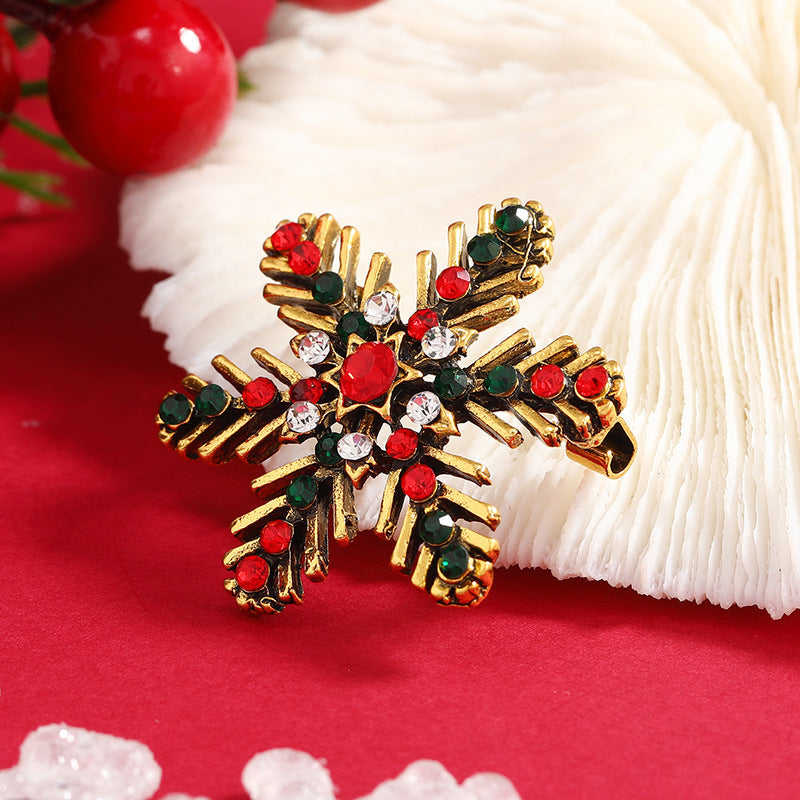 Black & Red Cubic Zirconia Goldtone Snowflake Brooch