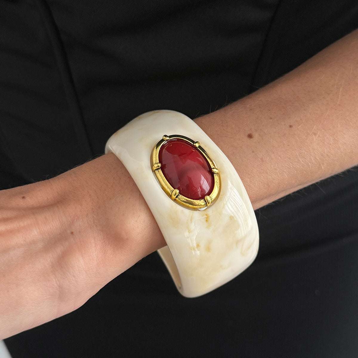 Beige Resin & Goldtone Oval Bangle Bracelet