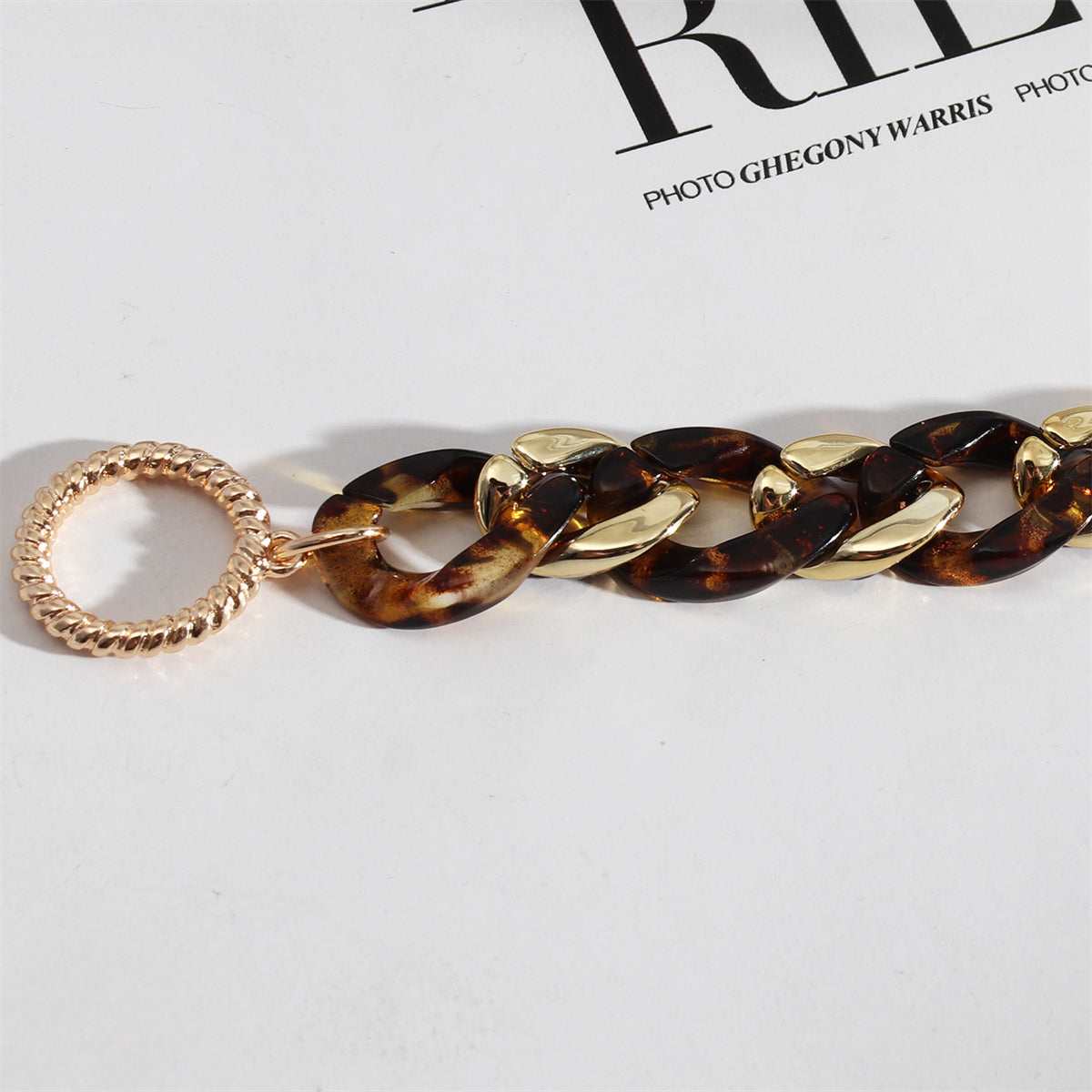 Amber & Goldtone Curb Chain Toggle Bracelet