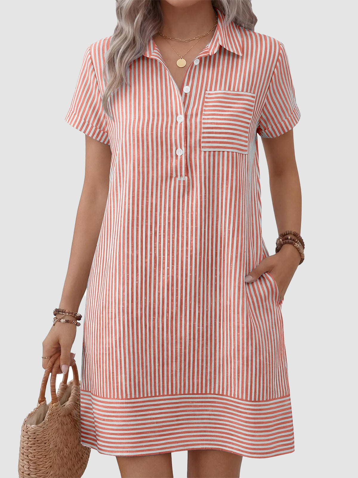 Women's Short Sleeve Button-Down Shirt Dress