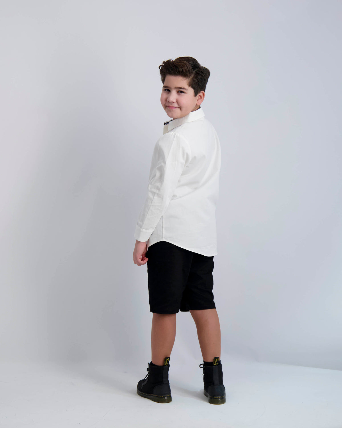 Black Buttons Long Sleeve Dress Shirt with Houndstooth Contrast