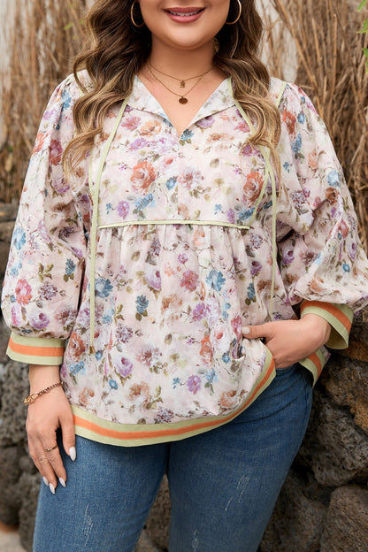 Threaded Pear Andi Striped Detail Babydoll PLUS Blouse