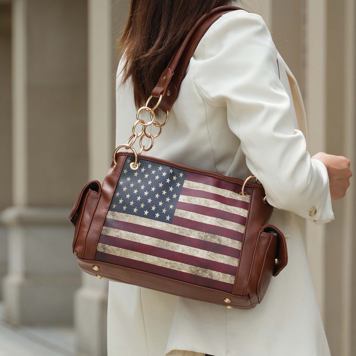Alaina Printed Flag Shoulder Bag