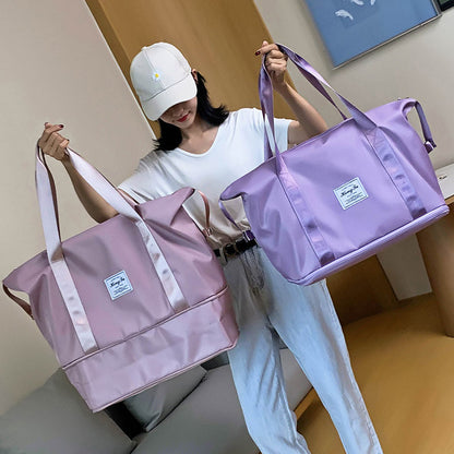 Foldable Large Capacity Travel Bag for Women | Waterproof Oxford Gym & Fitness Tote | Expandable Weekender Overnight Bag | Portable Lightweight Carry-on for Travel & Hospital
