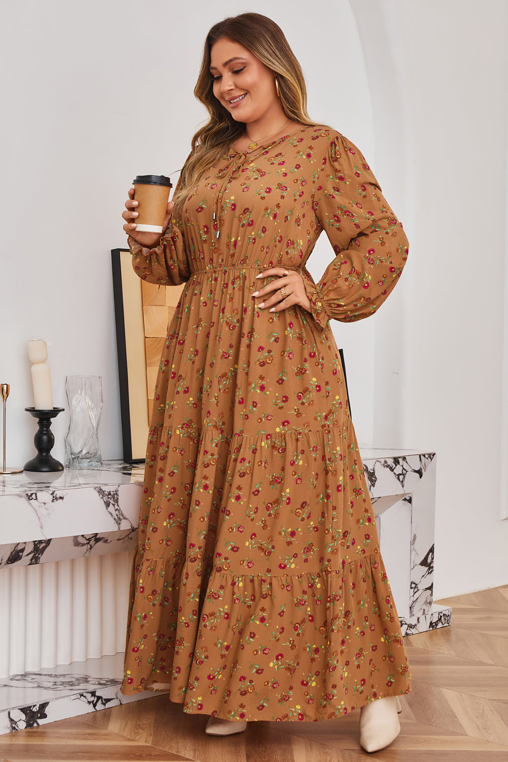 Threaded Pear Charleigh Sleeve Tiered Maxi PLUS Dress