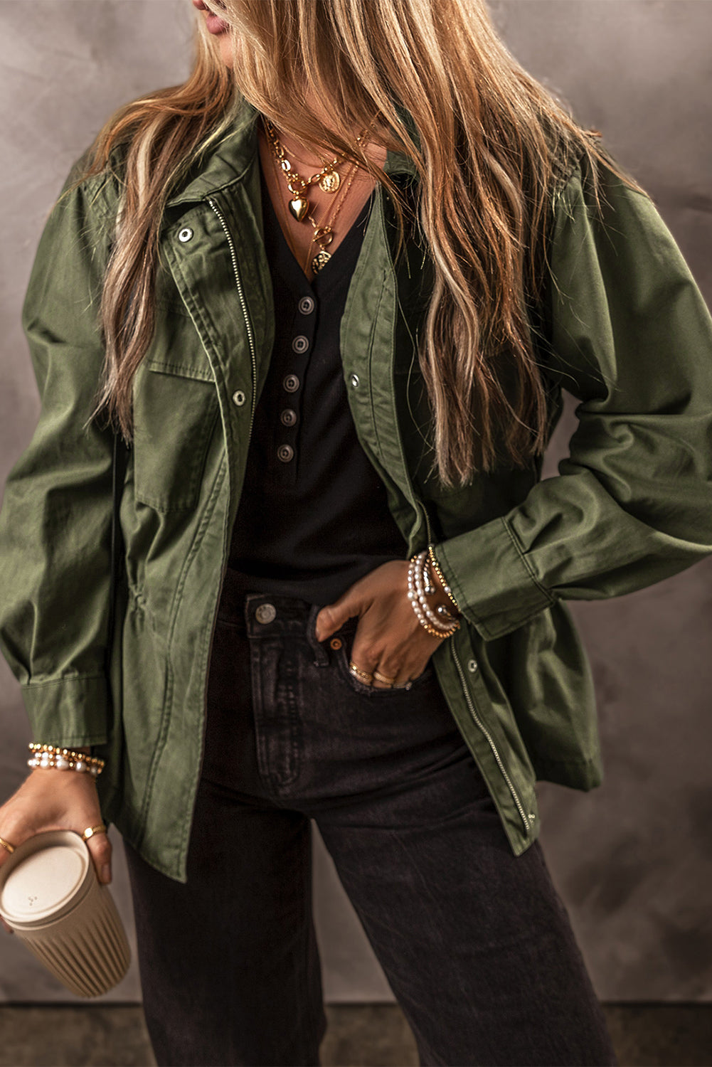 Threaded Pear Francesca Tight Waist Collared Jacket