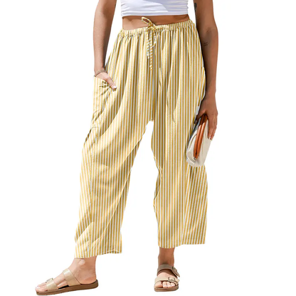 Drawstring Striped Wide Leg Pants With Side Pockets