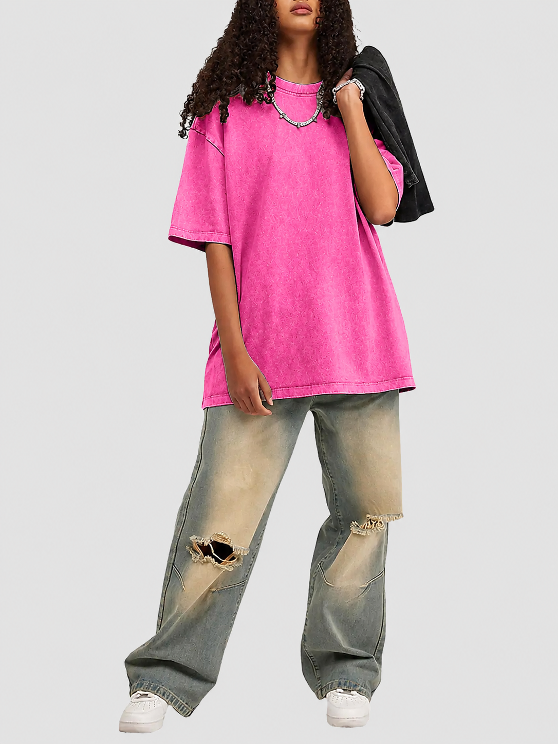 Oversized Acid Wash Cotton Drop Shoulder T-Shirt