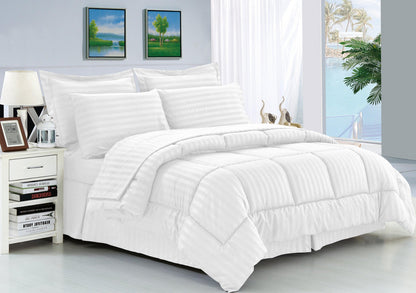 Elegant Comfort 8-Piece Dobby Stripe Comforter Set - Includes 4-Piece Sheet Set with Double Sided Storage Pockets