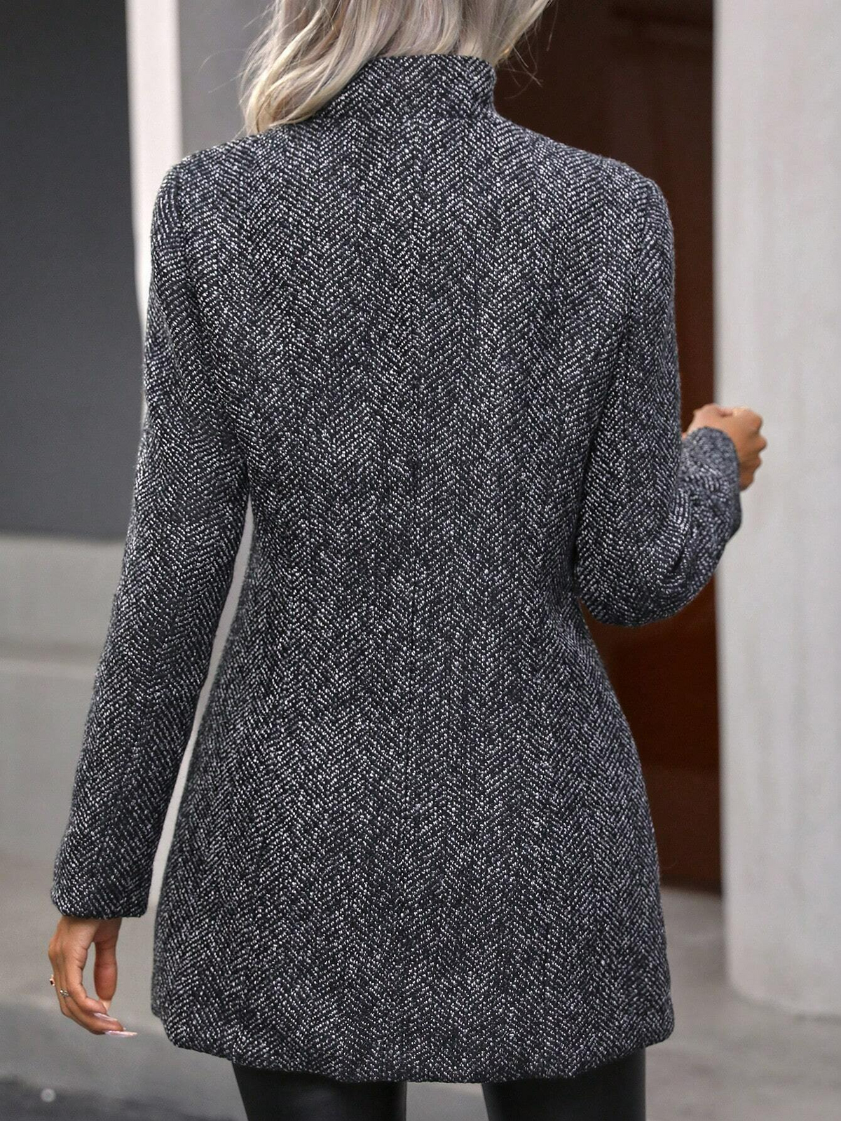 Women's Open Front Slim Fit Overcoat Long Sleeve Stand Collar Outerwear