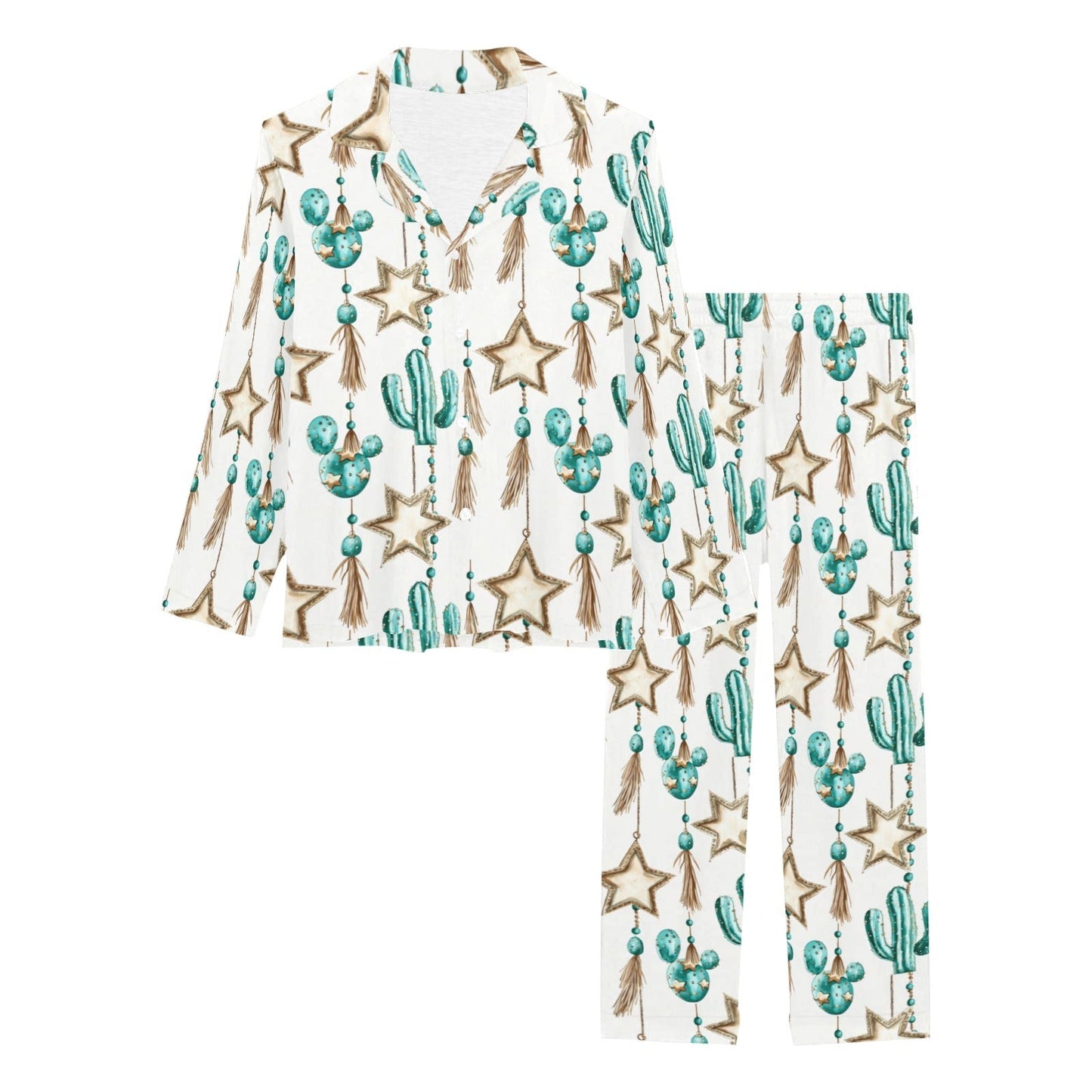 Baha Ranch Turquoise Christmas Cactus Women's Western Pajamas