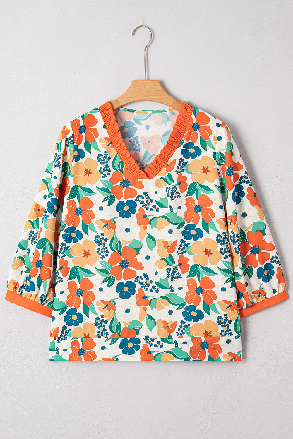 Threaded Pear Lily Print Bracelet Sleeve Blouse