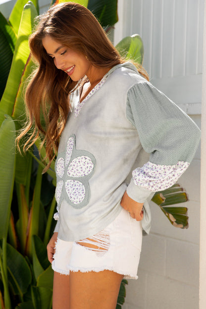 Threaded Pear Jream Colorblock Casual Hooded Top