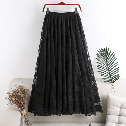 Women’s Elegant Floral Lace Skirt | Romantic Sheer Lace Overlay Midi Skirt | Chic High-Waist Embroidered Lace Skirt | Feminine Party & Occasion Wear Skirt