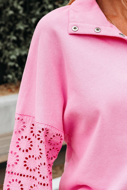 Threaded Pear Evangeline Embroidered Flower Buttons Pullover Sweatshirt