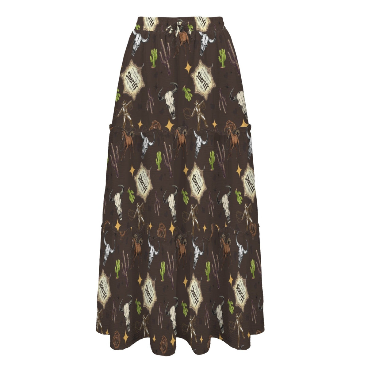 Baha Ranch Western Symbols Tiered Prairie Maxi Skirt