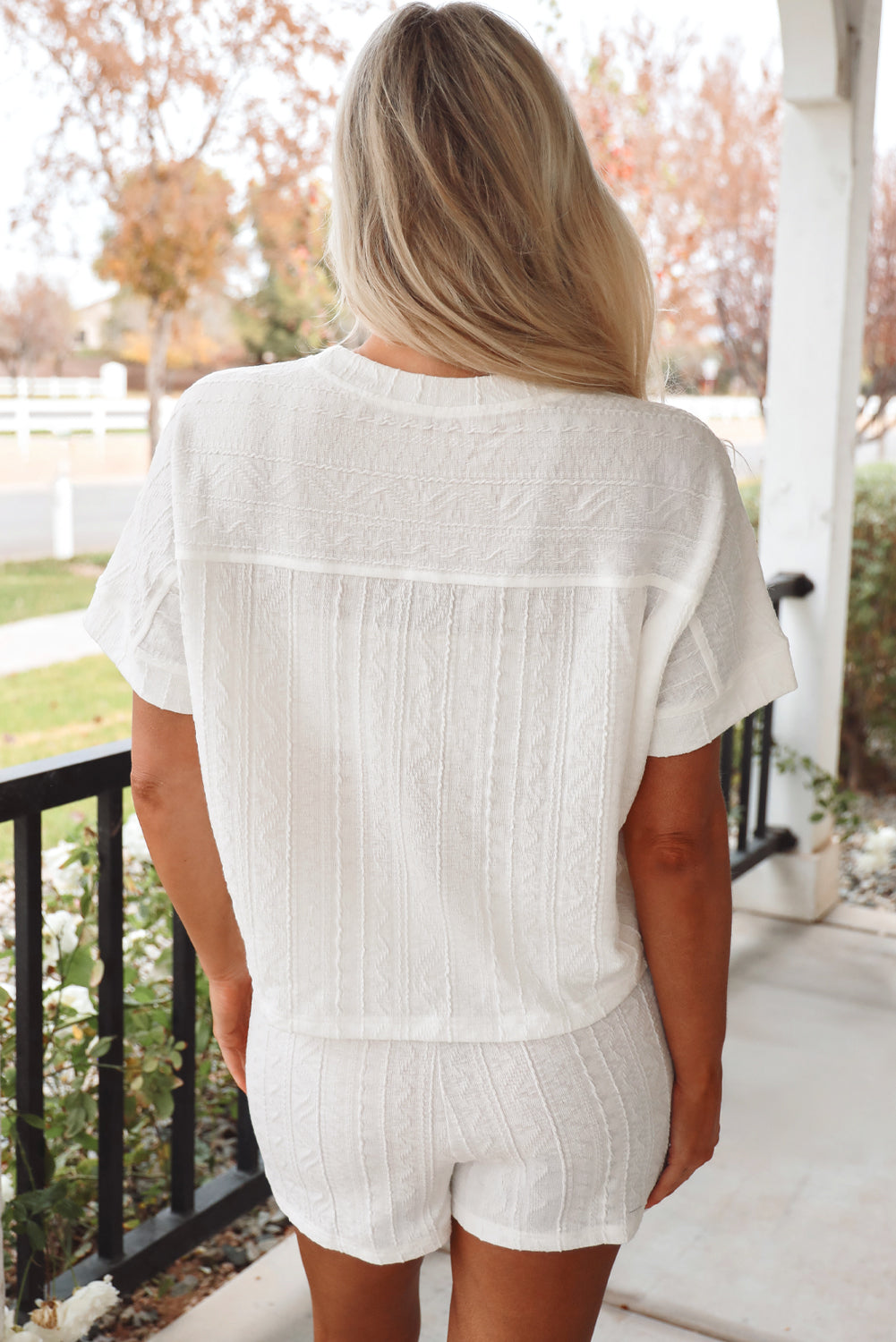 Threaded Pear Rylie Textured Patched Pocket Drawstring Shorts Set