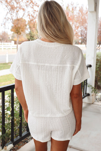 Threaded Pear Rylie Textured Patched Pocket Drawstring Shorts Set