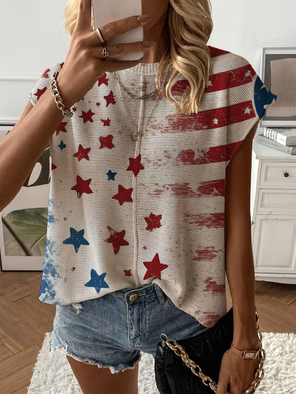 Women's Print Drop-Shoulder Knit Top