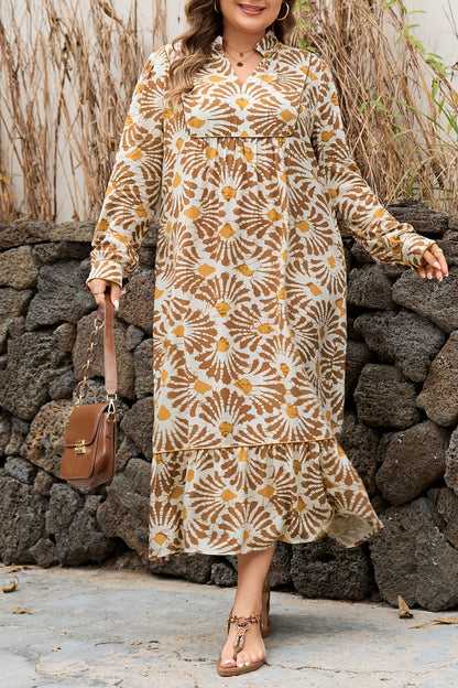 Threaded Pear Lorelai Print Loose Long PLUS Dress