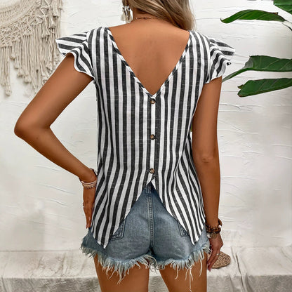 Striped V-neck top for women
