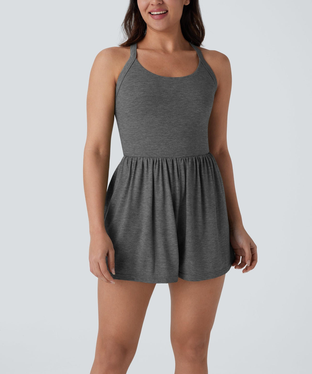 2-in-1 Built-in Shorts Romper, Backless Twist Side Pocket Casual Resort Jumpsuit