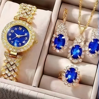 Colorful Crystal Quartz Watch & Jewelry Set | Luxury Sparkling Women’s Timepiece Suite | Elegant Multi-Color Rhinestone Watch Gift Set | Trendy Jewelry Suit with Bracelet & Earrings | 2026 High-Fashion Women’s Accessory Set