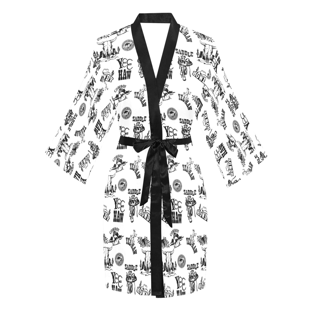 Baha Ranch Cowboy Print Western Satin Kimono Robe